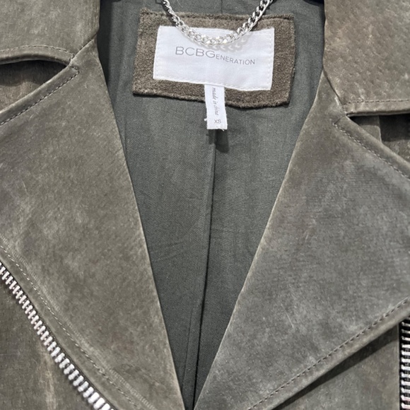 BCBG DK Green Suede Motorcycle Jacket - Picture 2 of 5